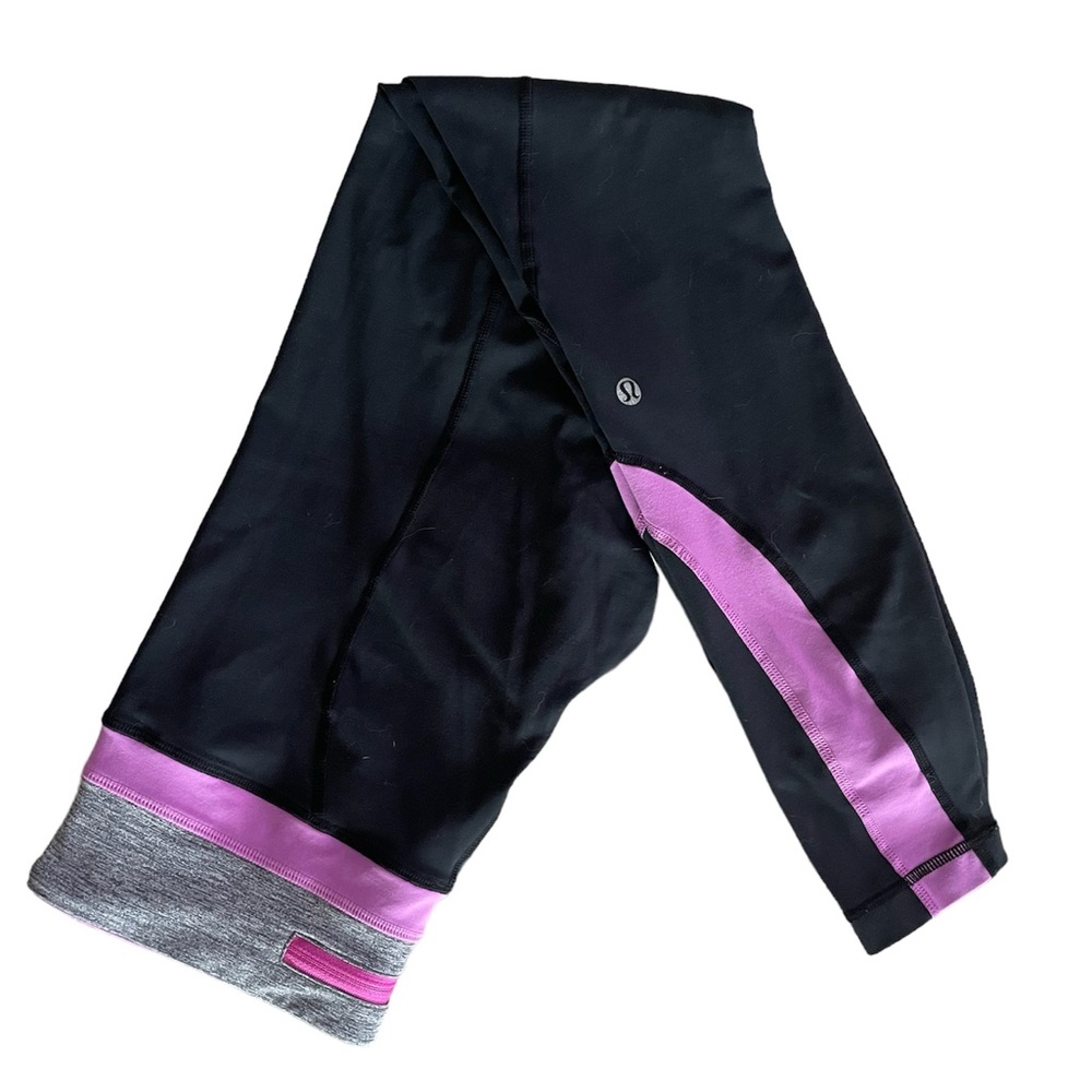 Lululemon Black Gray Purple Leggings Sz 6 Zipper Back Pocket